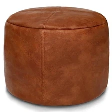 Thgonwid Unstuffed Faux Leather Pouf Cover, Handmade Footstool Ottoman Storage