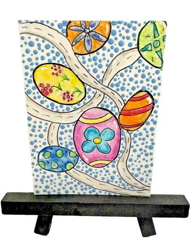 ACEO Original "Easter Egg Hunt" Acrylic Watercolor Ink Abstract Painting