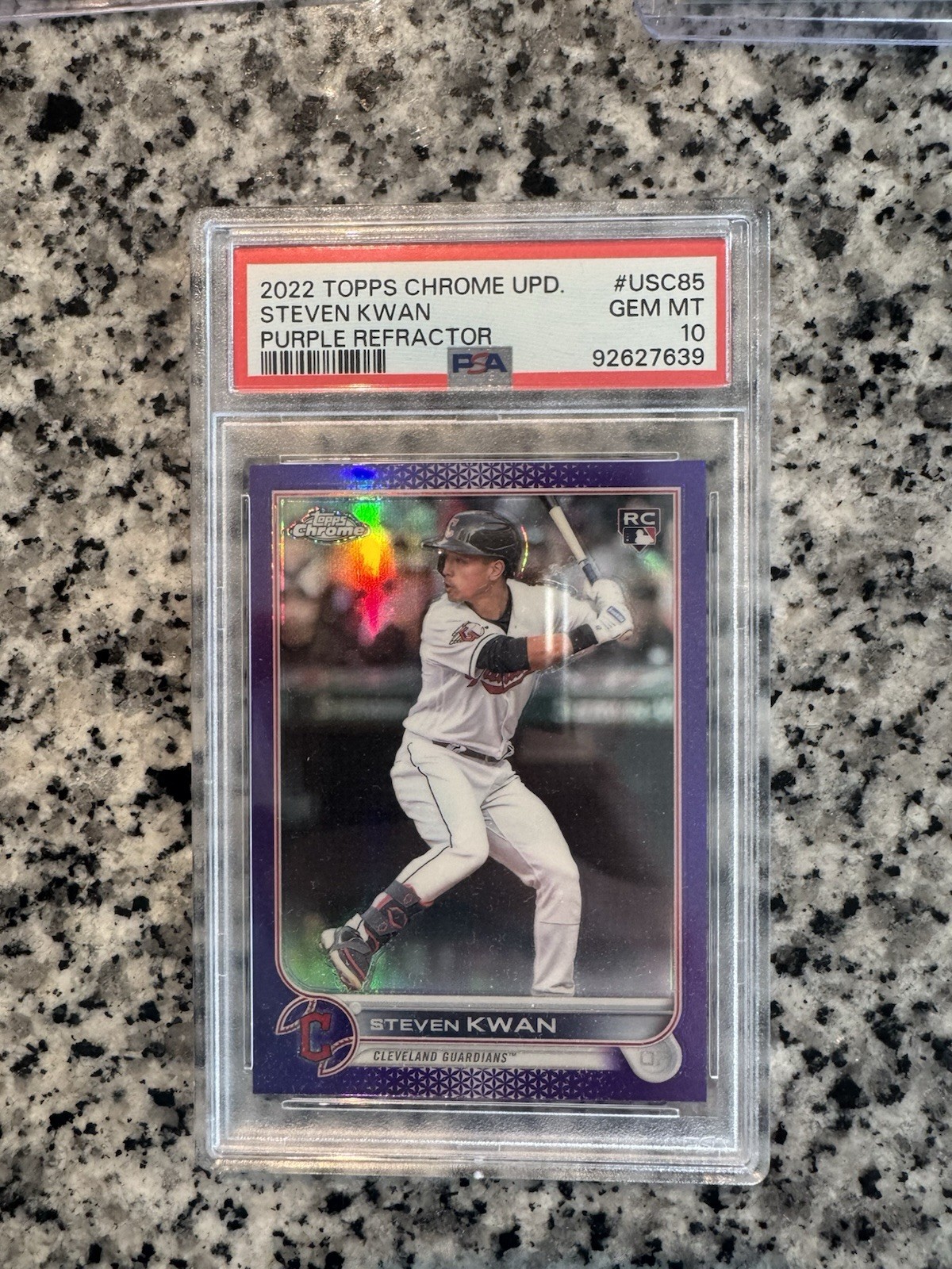 Steven Kwan Rookie PSA 10 Guardians Topps Chrome Update Purple USC85