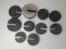 10 Antique Vintage Cast Iron Platform Scale Round Slotted Balance Beam Weights