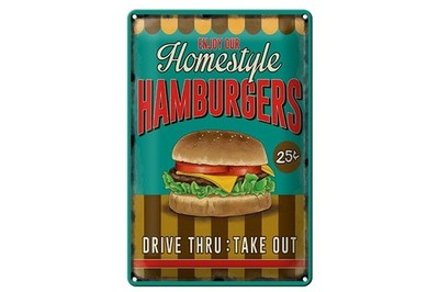 Schild Blech 20x30cm - Made in Germany - Essen Hamburges enjoy our Homestyle Met