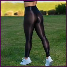 Women High Waist Yoga Leggings Shiny Stretch Gym Running Fitness Pants