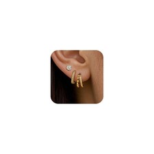 3 PairsTrendy Dainty Set Earrings- 14K Gold Plated Hoop Earrings for Women, H...