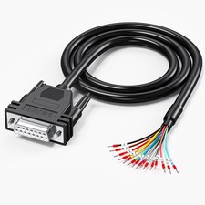 DB15 Female to Bare Wire with Cable Marker 3.3ft - D-SUB 15-Pin Connector to