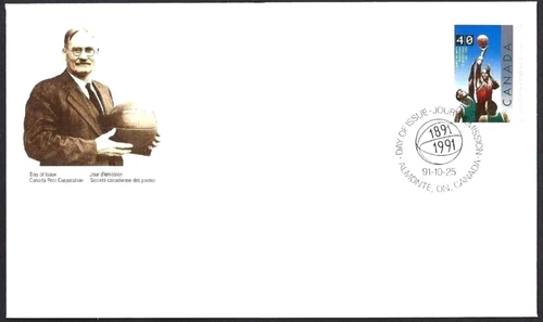 🍁Canada     #1343       "BASKETBALL"      Brand New  1991 First Day Cover