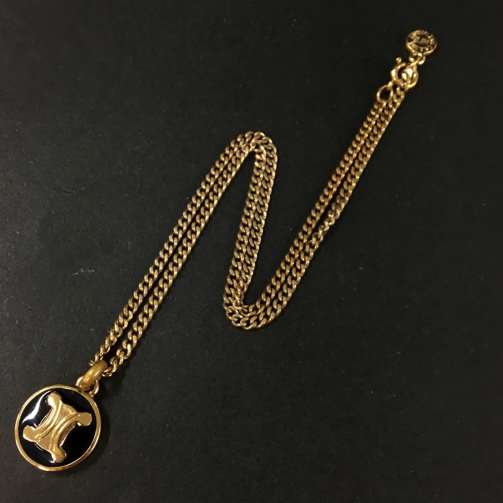 CELINE Macadam Round Gold Tone Pendant Necklace/2BH2656 | eBay