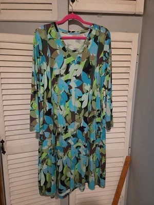 NWOT LOGO Lori Goldstein Maxi RAYON SPAN DRESS~ GEORGOUS ARRAY OF COLORS SZ.MED - Image 1 of 4