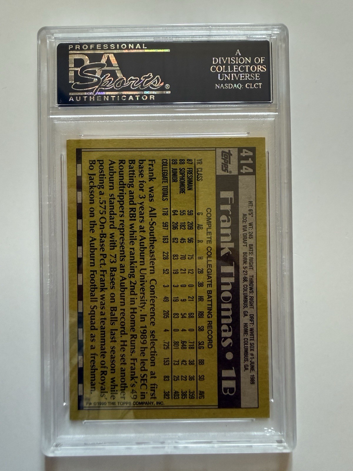 FRANK THOMAS 1990 Topps Baseball ROOKIE CARD #414 PSA Authentic On Card Auto view 2