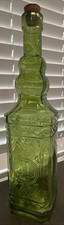 Ornate Glass Wine Oil Bottle Square Lime Gree...