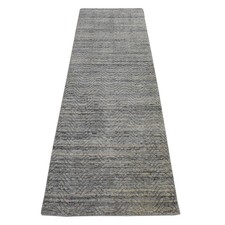 2'6"x7'10" Baby Blue Textured Design Hand Loomed Pure Wool Modern Runner Rug