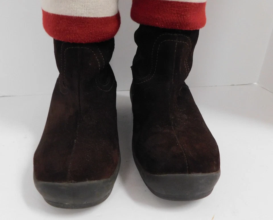 Bally Brown Suede Leather Red White Stripe Knit Sheep Shearling Lined sz 40 - Image 3 of 4