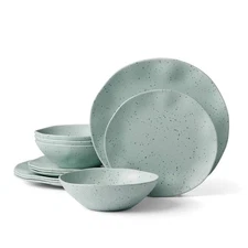895952 Terrazzo Melamine Mint 12 Piece Dinnerware Set Lightweight Melamine Ma...