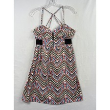Billabong Mini Dress Womens M Multicolor Geometric Strappy Empire Front coZipper