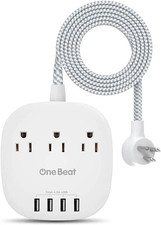 Desktop Power Strip with 3 Outlet 4 USB Ports 4.5A, Flat Plug and 5 Ft Long Brai