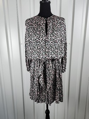 Finley Womens Coco Green Pink Black Leopard Print Blouson Mini Dress Size Small