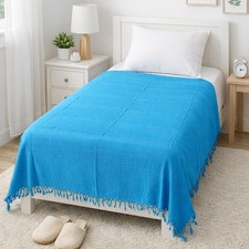 Tagesdecke Bettüberwurf  gewebt  100%  Baumwolle Türkis  Nepal Decke Uni Single