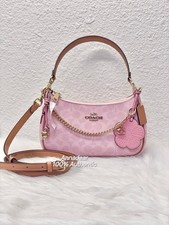 NWT Coach Gold Powder Pink Teri Shoulder Bag Signature with Charms CEA20