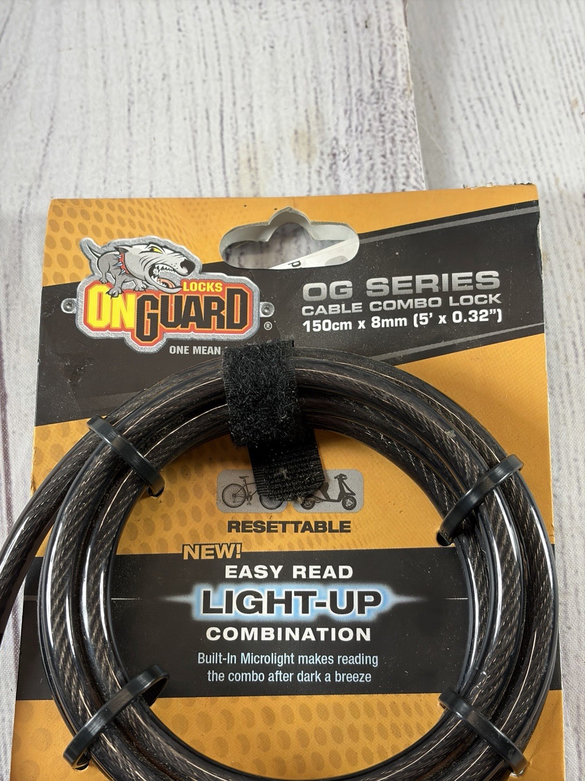 OnGuard OG Series Cable Combo Lock -New In Package -Light Up Bike Lock