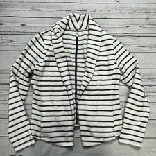 Lou  Grey LOFT Striped Open Front Blazer Draped White Gray Small S