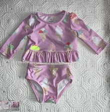 BABY GAP Pink Girl Rash Guard 2 Piece SWIM SUIT 0-6 Month Ice Cream Print
