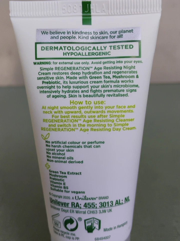 Simple Age Resisting Night Cream Regeneration 50ml 1.7oz Exp 03/2028 - Image 2 of 4