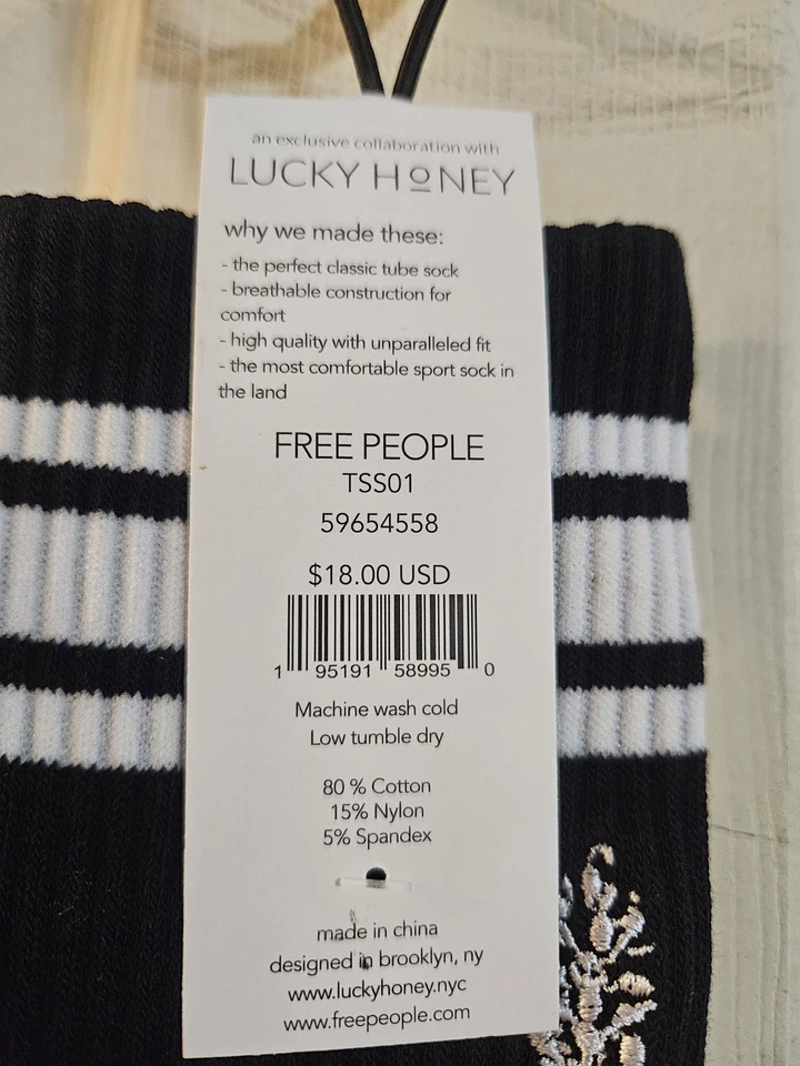 FP Movement × LUCKY HONEY COLLAB Logo Stripe Tube Socks: Black: NEW WITH TAGS - Image 4 of 4