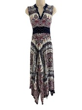 Bila Paisley Print Smocked Waist Handkerchief Hem Maxi Dress Size M Boho Hippie