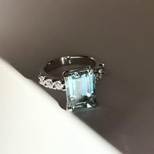 18k Gold Plated 925 Silver Natural Aquamarine Emerald Engagement Ring for Her