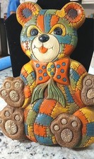 Vntg 1979 Patchwork Foam Craft Nursery Teddy Bear Wall Plaque/ Hanger Mcm