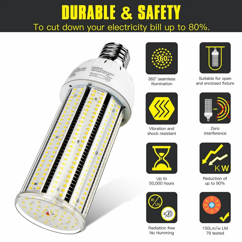 AC480V 347V LED Corn Cob Light Bulb 60W E39 Mogul Base Led Bulbs 5000K Daylight - Image 4 of 4