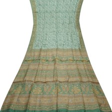 Vintage Teal Sarees 100 Pure Silk Printed Indian Sari 5YD Decor Craft Fabric