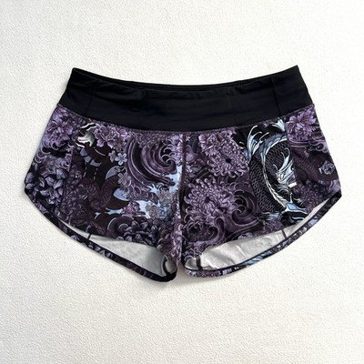 Lululemon Run 4  Speed Up Shorts Low Rise Memoir Multi Purple Black Print 6 Long