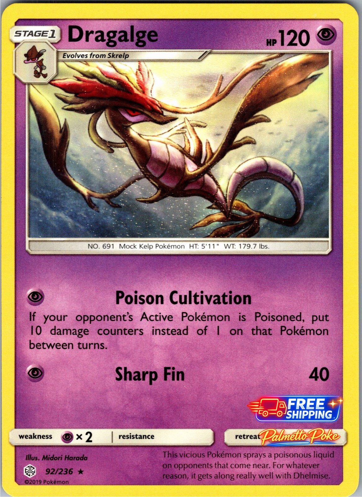 Dragalge 92/236 Rare SM - Cosmic Eclipse Pokemon NM/LP