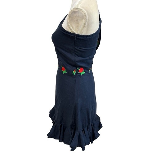 Fanm Mon Flame Linen One Sleeve Ruffle Hem Floral Embroidery Mini Dress S NWT - Picture 6 of 18