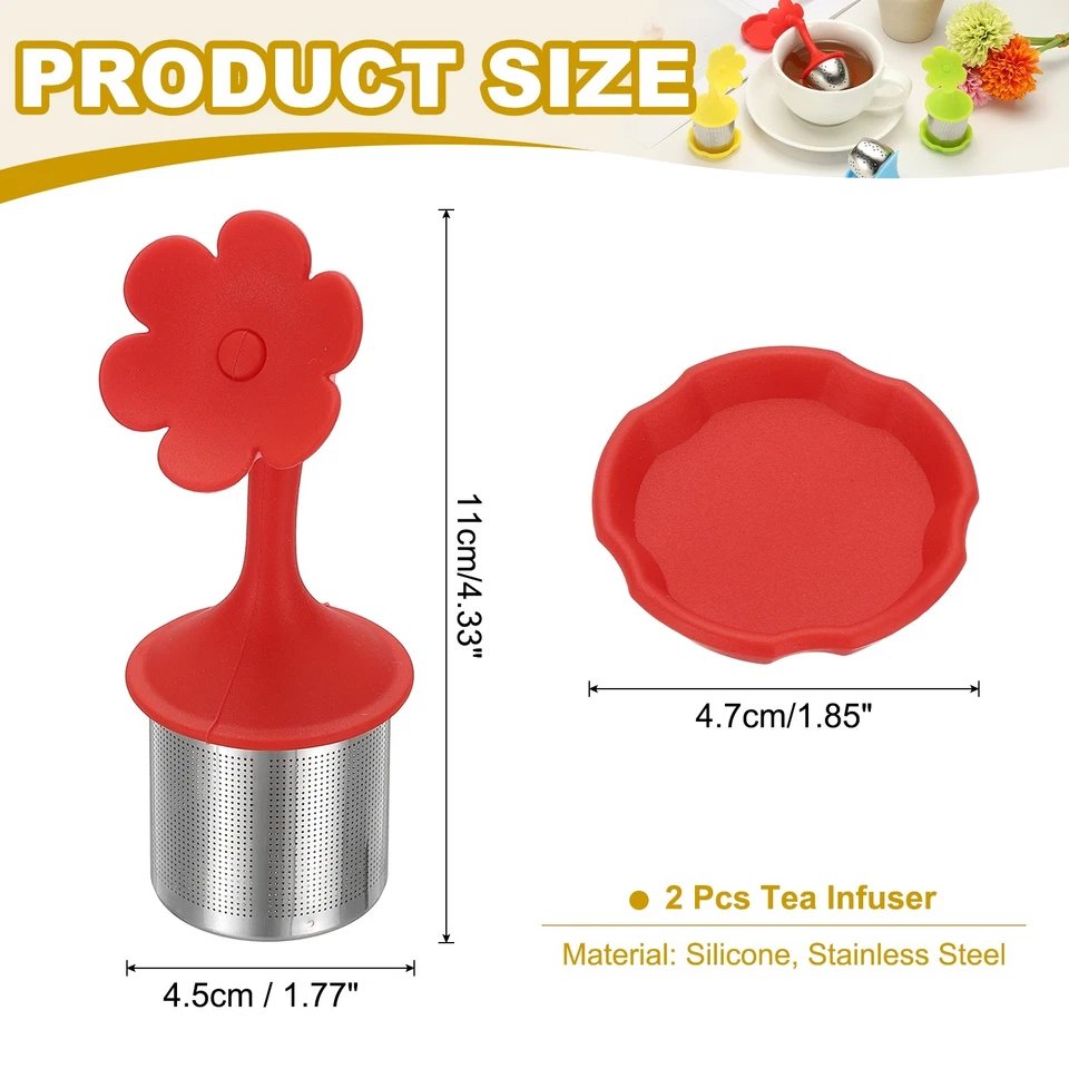 Infusor de té de flores de 2 piezas, infusor de té de poros finos de acero inoxidable, rojo Foto 2 de 4