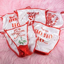 Christmas Satin Panties White Red shiny - 5 Prints Duchess string bikini panties