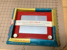 Vintage Original:- ETCH A SKETCH -: RED W BOX  paper cover WORKS