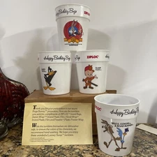 Vintage Looney Tunes Happy 50th Birthday BugsBunny 1989 Ziploc 4Plastic CupsNew