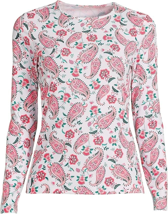 NUEVO CON ETIQUETAS Lands' End Mujer Manga Larga UPF50 Rashguard Blanco Paisley Talla S $60 FLE225 Foto 3 de 4