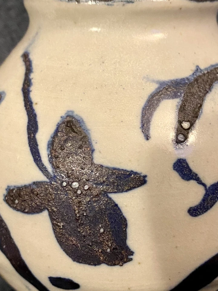 "Antiguo cuenco de porcelana coreano del período Joseon azul y blanco 4,2""H firmado" Foto 3 de 4