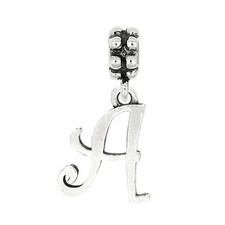 Sterling Silver Cursive Initial Letter Dangle Bead Charm