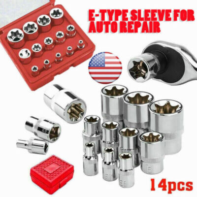 14pc E Torx Star Female Bit Socket Set 1/2'' 3/8'' 1/4'' Drive E4 -E24 with Case