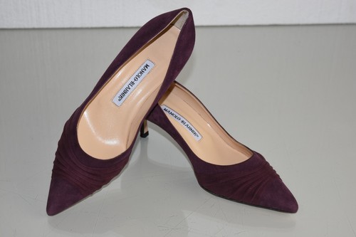 775 $ NEU MANOLO BLAHNIK GOLDA GERAFFTE PUMPS BB WILDLEDER burgunderrot BORDO SCHUHE 37 - Bild 7 von 13