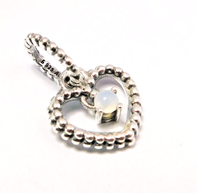 Authentic Pandora Charm, April Milky White Beaded Heart Dangle