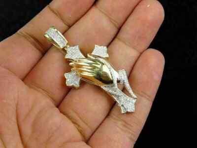 1Ct Round Cut Diamond Praying Hand Pendant 14K Yellow Gold Finish