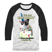 Grumpy Cat It's My Birthday Mens Graphic Baseball Tee Grumpy Cat It's My Birthday Mens Graphic Baseball Tee