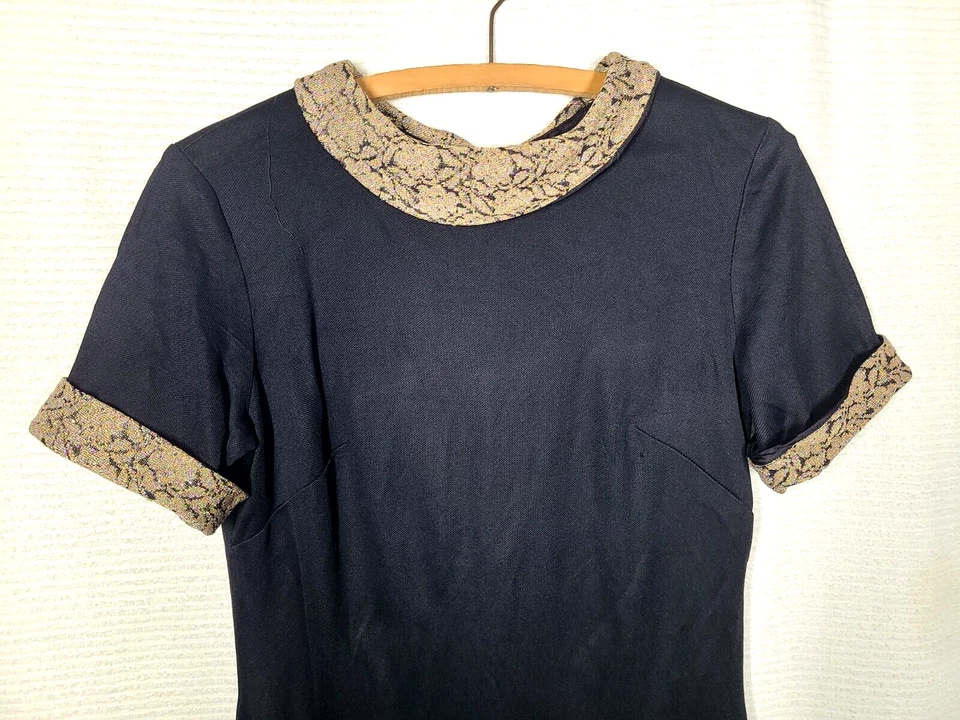 Vestido De Colección Años 60 Arco Iris Lurex Negro Cuello Redondo S M Metal Cremallera Gabardina Retro Pinup Foto 3 de 4