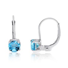 14k White Gold 5mm Blue Topaz Leverback Earrings