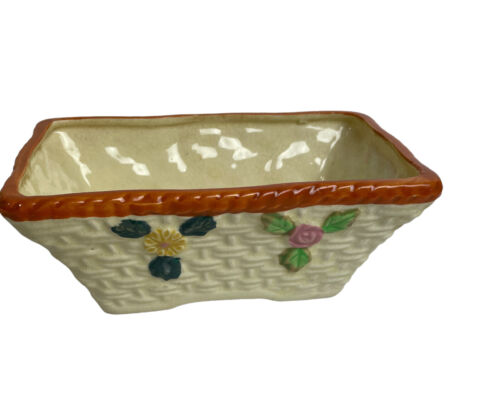 Vintage 1950's Floral Daisy Roses Ceramic 6" Indoor Planter Trinket Bowl Japan - Picture 3 of 7