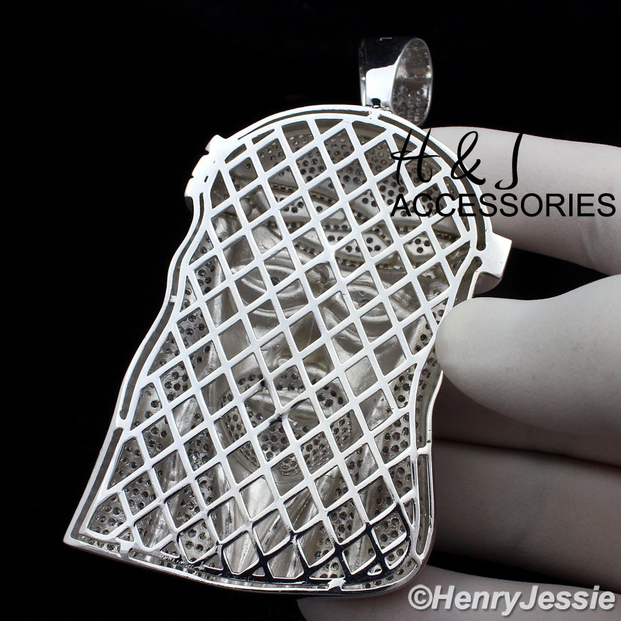 COLGANTE CARA JESÚS PLATA 3D GRAN TAMAÑO BLING CZ CHAPADO EN ORO BLANCO 14K PARA HOMBRE*ABP2 Foto 3 de 4